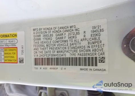 2022 Honda Civic Sport from USA, damaged, VIN 2HGFE2F56NH533470